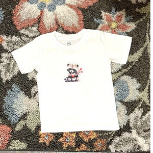 Raccoon Love Toddler‎ Tee Shirt Top 2T-3T White Graphic Custom Made